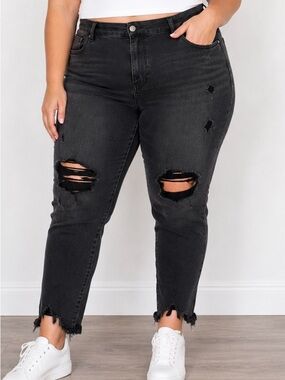American Eagle Dream Jeans Size 18 Black Distressed High Rise Ankle Jeans